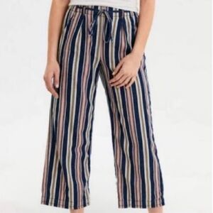 American Eagle Striped Drawstring Culottes / Capri Pants - Blue, Pink, Tan, 4